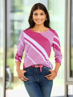 T-shirt à Rayures Manches 3/4