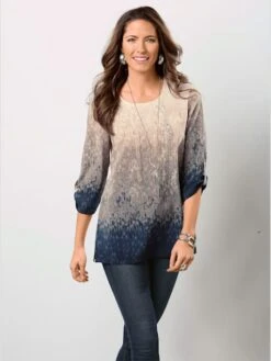 Tunique Imprimée à Encolure Arrondie Et Pinces Poitrine
