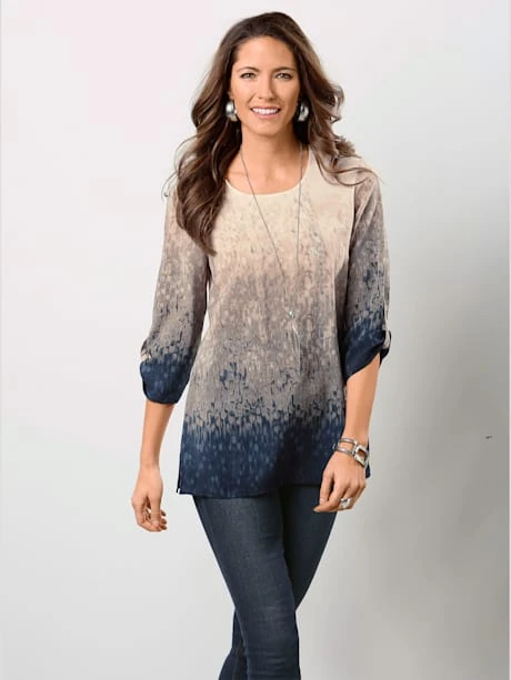 Tunique Imprimée à Encolure Arrondie Et Pinces Poitrine 1 Tunique Imprimée à Encolure Arrondie Et Pinces Poitrine