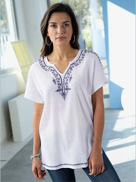 Chemisier Imprimé Encolure Ronde Et Col En V 1 Chemisier Imprimé Encolure Ronde Et Col En V