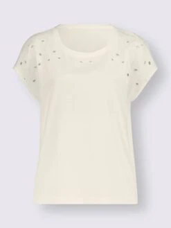 T-shirt à Encolure Ronde Superbe Broderie Ajourée Sur Les Manches Et L'encolure -T-Shirt Sweat Soldes Magasin 001.00ZUK92347 B16.001