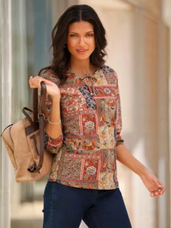 T-shirt à Manches 3/4 Motif Patchwork Moderne