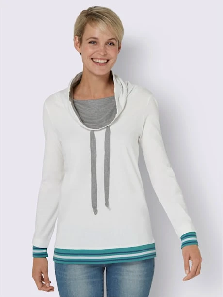 T-shirt à Manches Longues Col Avec Coulisse Et Lien à Nouer 1 T-shirt à Manches Longues Col Avec Coulisse Et Lien à Nouer