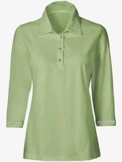 T-shirt Femme Col Polo Avec Empiècement En Broderie Anglaise