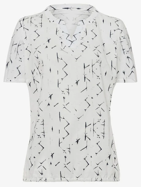 Chemisier Femme Tendance Col Tunisien Manches Courtes Motif Graphique 3 Chemisier Femme Tendance Col Tunisien Manches Courtes Motif Graphique – Image 3