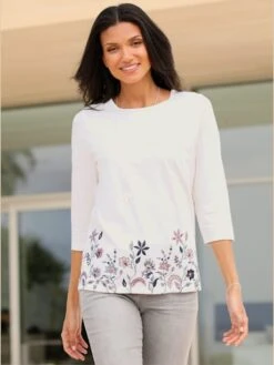 T-shirt à Manches 3/4 Bordures Imprimées