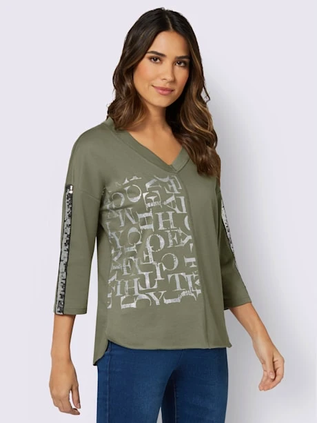 T-shirt à Manches 3/4 Rayures Galon En Paillettes 2 T-shirt à Manches 3/4 Rayures Galon En Paillettes – Image 2