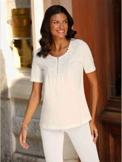T-shirt à Manches Courtes Jolie Dentelle Sur L'encolure