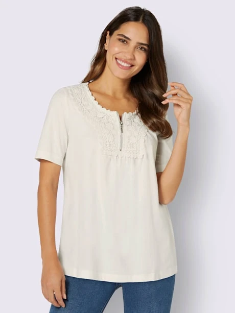 T-shirt à Manches Courtes Jolie Dentelle Sur L'encolure 2 T-shirt à Manches Courtes Jolie Dentelle Sur L'encolure – Image 2