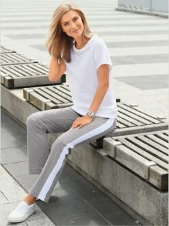 Pantalon Sportif En Jersey Orné Des Pierres Bandes Contrastées Latérales -T-Shirt Sweat Soldes Magasin 012.00ZUK05535 A10.104