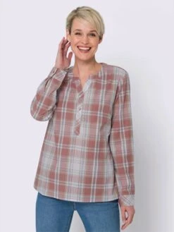 Chemisier à Carreaux Encolure Arrondie Avec Petit V