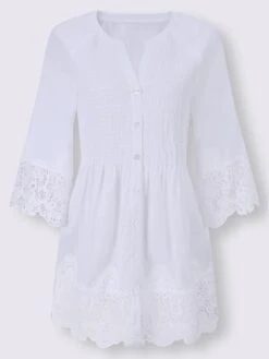 Chemisier Empiècements Dentelle Col Rond Manches Raglan 3/4 -T-Shirt Sweat Soldes Magasin 014.00F0156441 B10.001