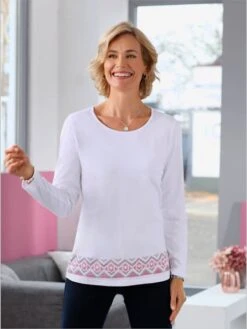 T-shirt à Manches Longues Bordures Imprimées