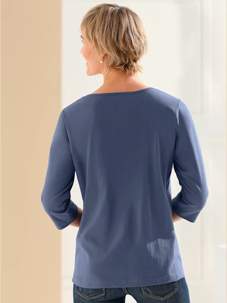 T-shirt Col Tunisien Imprimé Ethnique Manches 3/4 2 T-shirt Col Tunisien Imprimé Ethnique Manches 3/4 – Image 2