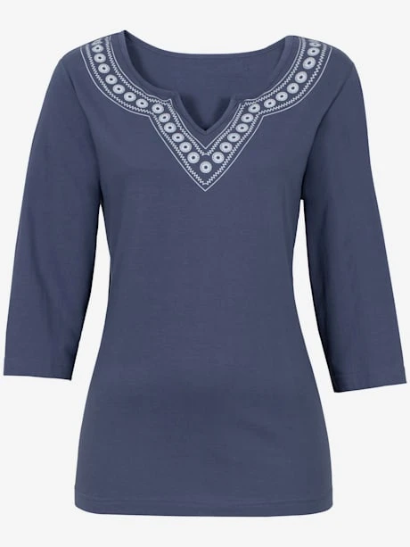 T-shirt Col Tunisien Imprimé Ethnique Manches 3/4 3 T-shirt Col Tunisien Imprimé Ethnique Manches 3/4 – Image 3