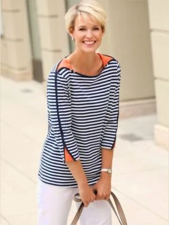 T-shirt Rayé Détails Contrastés