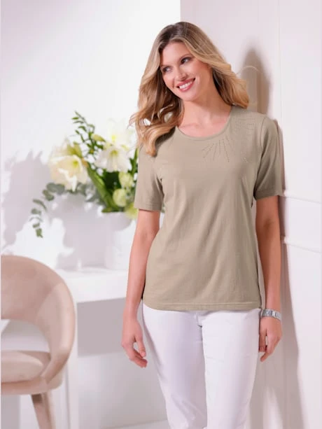 T-shirt Petites Pierres Fantaisie Sur L'encolure 1 T-shirt Petites Pierres Fantaisie Sur L'encolure