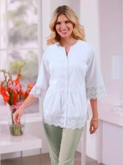 Chemisier En Dentelle Fente Délicate Aux Manches Et à L'ourlet