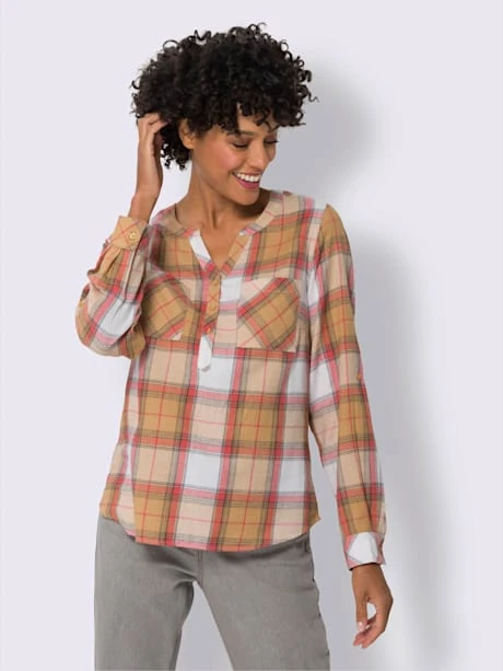 Chemisier En Flanelle Manches 3/4 Retroussables 2 Chemisier En Flanelle Manches 3/4 Retroussables – Image 2