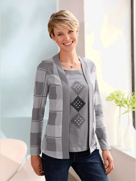 Chemise à Manches Longues 2 En 1 Jolis Rivets Fantaisie 1 Chemise à Manches Longues 2 En 1 Jolis Rivets Fantaisie