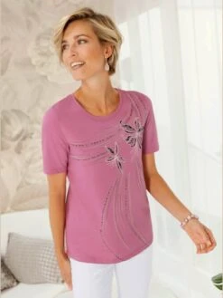 T-shirt Femme Orné D'un Motif Floral à L'avant