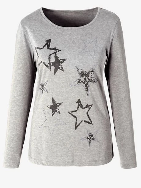 T-shirt Fin Manches Longues Et Imprimés étoiles 3 T-shirt Fin Manches Longues Et Imprimés étoiles – Image 3