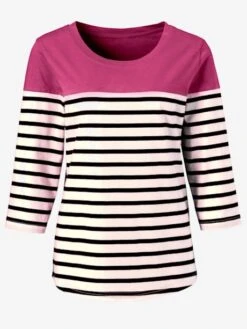 T-shirt à Manches 3/4 Rayures Fines -T-Shirt Sweat Soldes Magasin 312.00OPT.235 144.001.u