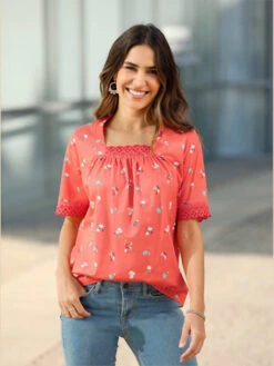 T-shirt à Manches Courtes Détails Dentelle