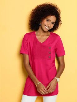 T-shirt Effet Cache Cœur à Motif Et Boutonnière